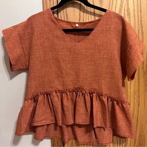 SHEIN Terracotta Ruffle Hem Blouse